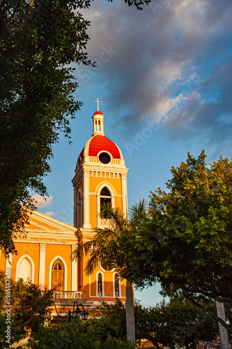 Our Lady of the Assumption Cathedral during sunset in Granada in Nicaragua
