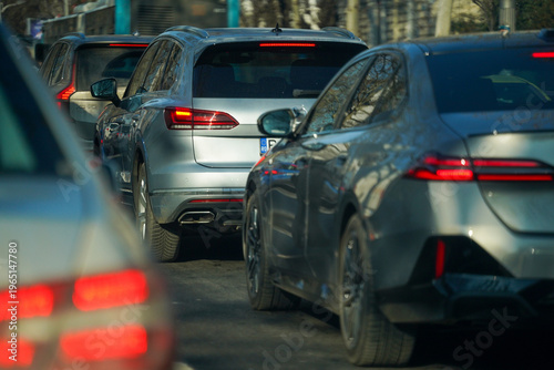 heavy road traffic. detail. daytime photo.