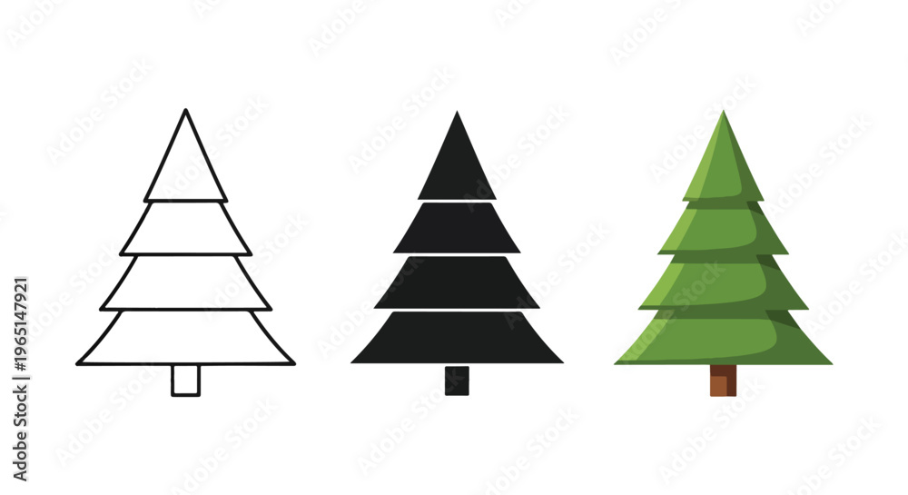 Obraz premium three stylized christmas tree icons set - Minimalist, flat icon, outline, glyph, linear, clipart, sticker - icon set