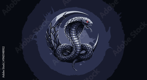 Cobra with Crescent Moon Symbol - Dark Fantasy Illustration