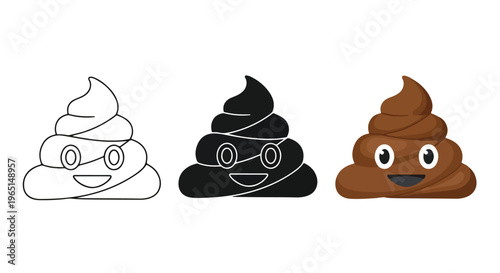cute poop emoji icon set vector - Editable line icons. Vector illustration - Glyph and solid icon set - Icon vector