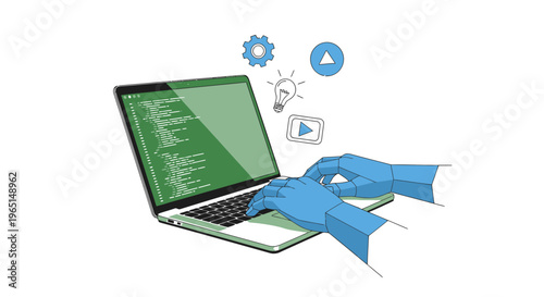 Coding Process with Hands Typing on Laptop, Digital Development Concept