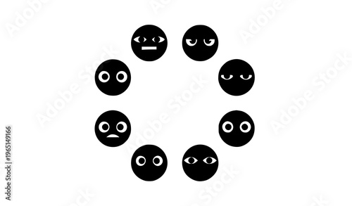 Minimalist geometric cartoon face icons with expressive emotions modern abstract emoticon vector set