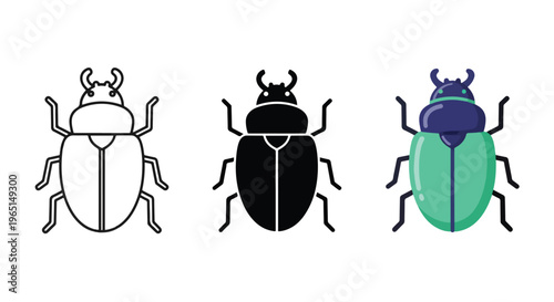 flat beetle insect icon set vector - Minimalist, flat icon, outline, glyph, linear, clipart, sticker - icon set