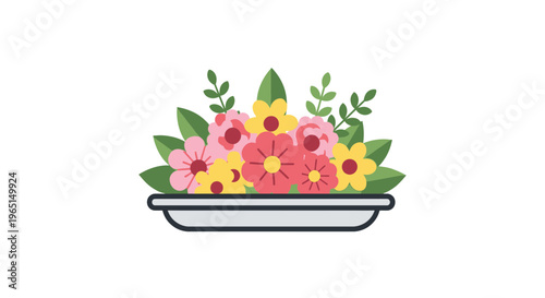 Vibrant floral centerpiece illustration in a modern flat design, perfect for spring decoration or conceptualizing natural beauty and growth