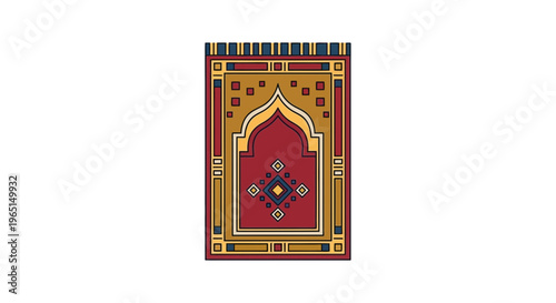 Stylized Islamic Prayer Rug Vector Illustration Showcasing Traditional Geometric Designs and Rich Colors for Spiritual Meditation and Muslim Worship