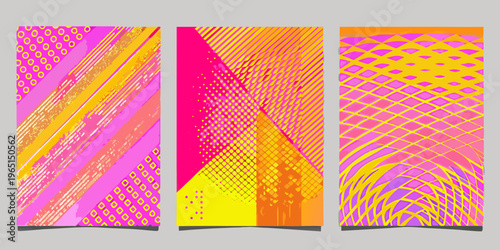 Abstract geometric backgrounds in vibrant pink yellow and orange hues