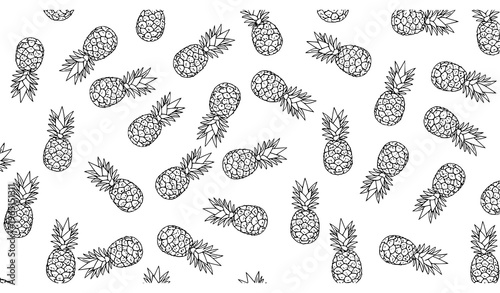 Minimal pineapple seamless pattern with scattered tropical fruit repeat design isolated on white background