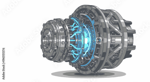 Cutaway Illustration of Complex Mechanical Gearbox System