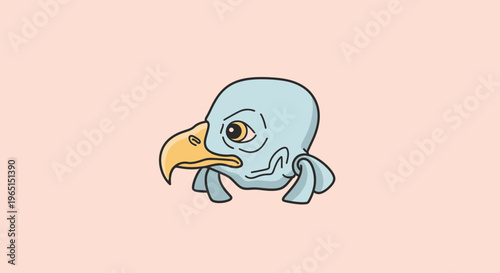Cute Cartoon Bird Head Illustration, Light Blue and Yellow