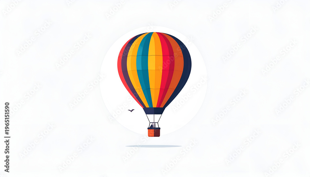 Fototapeta premium Colorful hot air balloon in flight with bird on white background vector illustration