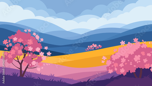 cloudy mountain landscapes with spring season background