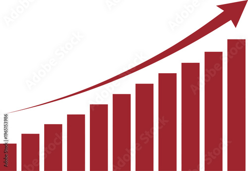 Business growth chart illustration showing upward red arrow and rising bar graph in clean minimal design
