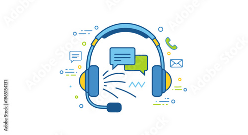 Customer Support Communication Concept with Headset and Chat Bubbles