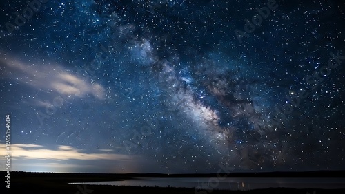 Milky Way Over Ocean Night Sky Panorama.