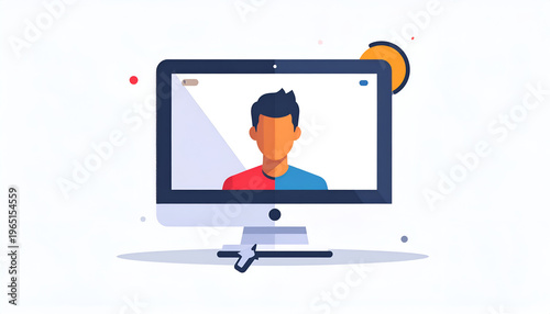 Conceptual illustration of online video conference on computer screen with cursor