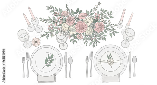 Elegant Table Setting with Floral Centerpiece and Candles