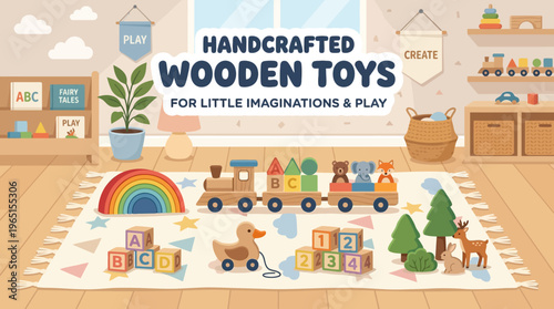 Handcrafted Wooden Toys in a Playroom