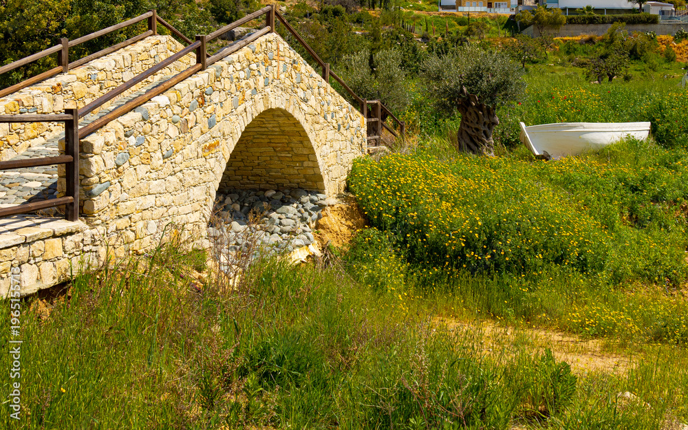 Obraz premium Bridge in Old stone monastery of Saint Georgios the Spilaion near city Limassol, Cyprus