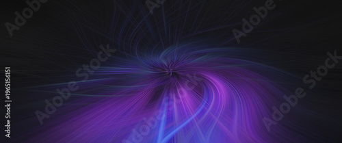 Vibrant purple and blue light streaks swirling on a dark background with radiant beams