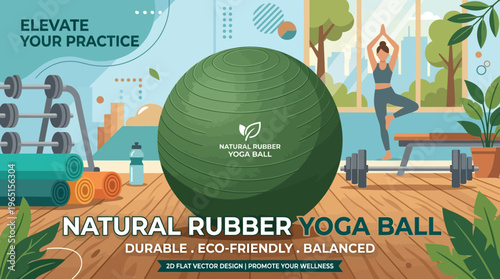 Yoga Ball with Yogi and Fitness Equipment in a Studio