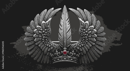 Elegant Feather Wings Crest Emblem - Regal Symbol of Freedom