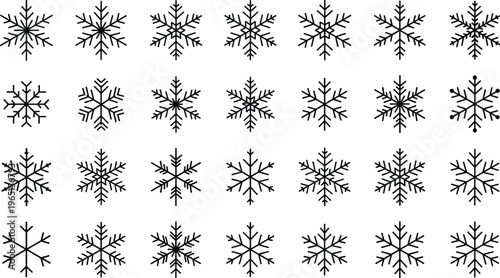 "Collection of Black Snowflakes in Various Designs and Patterns"