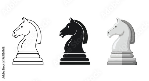 chess knight icon set minimal design - Minimalist, flat icon, outline, glyph, linear, clipart, sticker - icon set