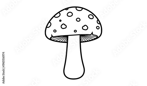 Spotted toadstool mushroom line art vector illustration