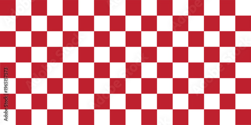 Red and white checkerboard pattern background classic geometric design.