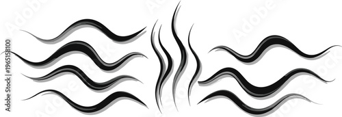"Set of Black and Gray Wavy Lines Representing Steam or Flow"