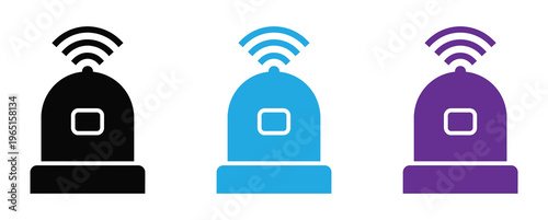 Colorful smart speaker icons with wifi signal in black, blue, and purple Vector illustration