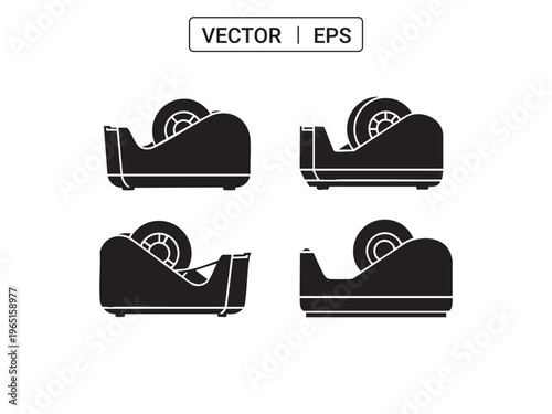Adhesive tape dispenser vector icon collection isolated on white background flat design.