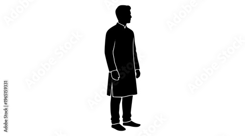 A black silhouette of a man in a long coat
