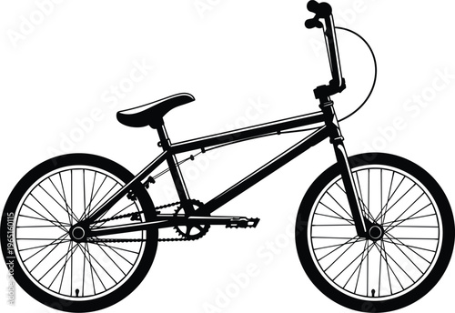 Black silhouette BMX bicycle illustration, stunt bike symbol, freestyle cycling icon, sports equipment design, extreme riding graphic