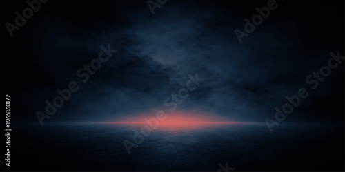 Abstract dark and mysterious scene, a vibrant streak of light bursts forth, hinting at a hidden world or an unknown phenomenon, framed by billowing dark clouds.