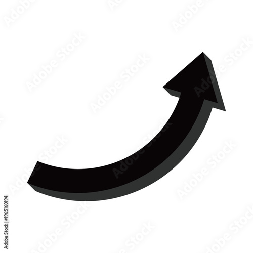 黒色の厚みで力強い上昇を表現した立体的な曲線矢印