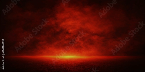 Abstract the captivating image features a fiery horizon that radiates an alluring red hue, evoking a sense of intensity and mystery, which draws the eye into a world of heat, smoke, and drama.