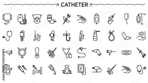 Catheter Icons Set for Medical Devices, Hospital Care and Healthcare Concepts