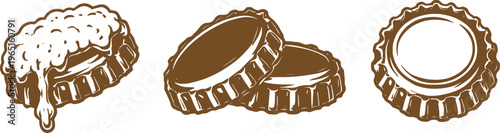 Bottle Caps Set Vector, Vintage Metal Cap Collection Illustration.