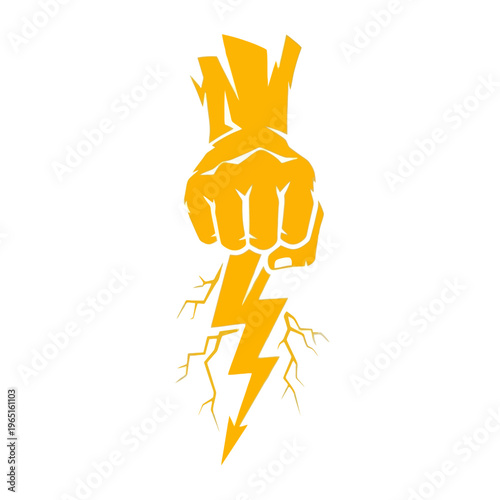 Bold Yellow Fist with Lightning Symbolizing Power
