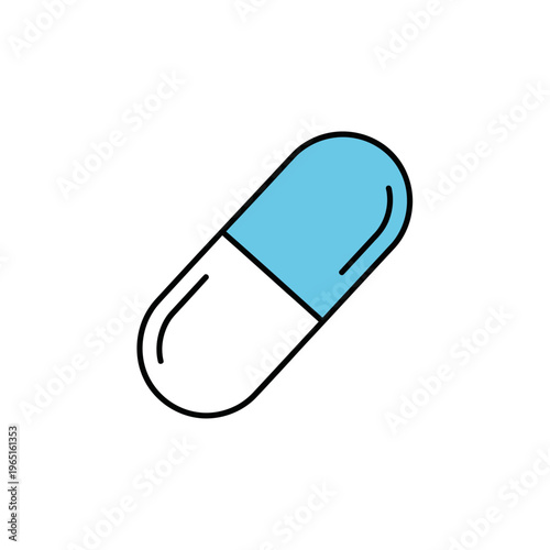 Blue and white capsule on a plain background