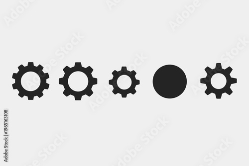 Collection of modern dark grey gear and circle icons for digital settings and mechanical concepts, ideal for user interface and system adjustments