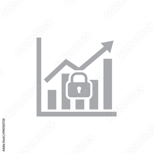 Simple gray infographic demonstrating protected progress on a bar graph with a security padlock situated over the central indicator.