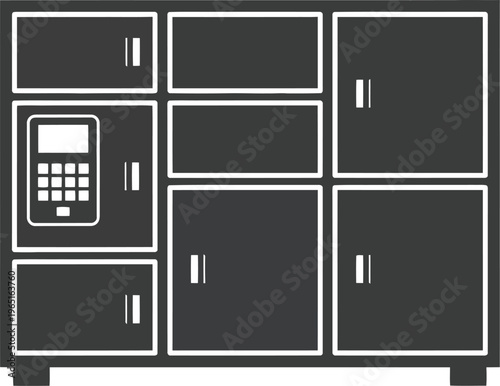 Smart Parcel Locker Icon, Automated Delivery Box Silhouette for Ecommerce and Logistics