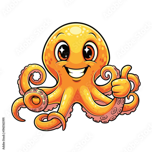 Cute cartoon octopus with a cheerful smile and a thumbsup gesture.