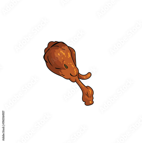 Crispy fried chicken drumstick vector illustration. ​Fast food snack icon of golden brown breaded chicken. ​Delicious fried chicken cartoon flat design. ​Street food crunchy fried chicken 
