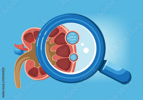 Kidney Cyst Medical Illustration with Magnifying Glass
