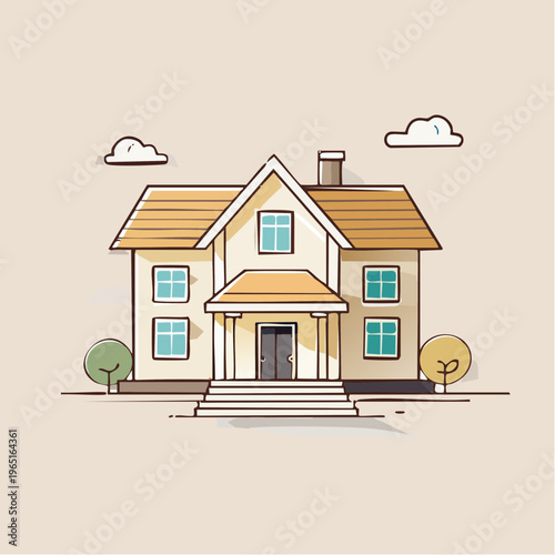 Stylish Flat Design Vector Illustration of a Cozy Suburban Family Home