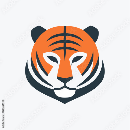 Vibrant geometric tiger head logo design, embodying fierce determination and majestic wildlife spirit